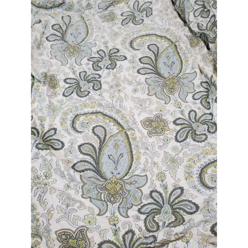 Pottery Barn Green Blue Paisley Floral Organic Cotton King Duvet Bedding Blanket